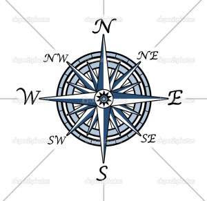 Compass rose on white background